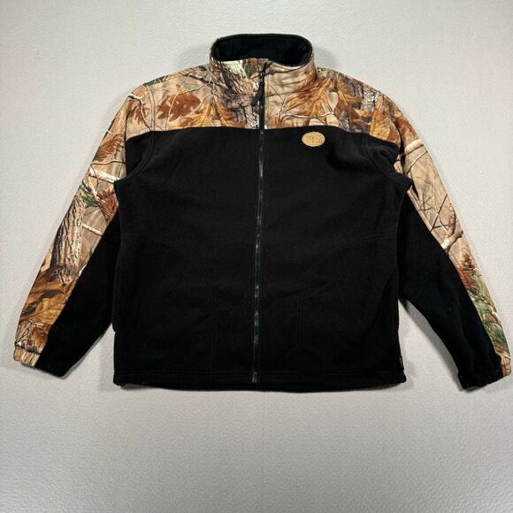Vintage Sports Afield Fleece Jacket Mens Large Black Camo Hunting Woodland Duck - Picture 1 of 10